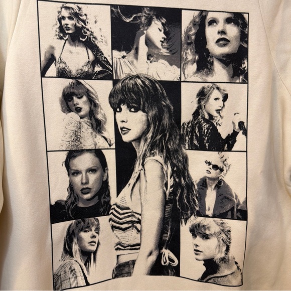 Official Taylor Swift The Eras Tour II Cream Hoodie w/ black/white Graphic Print - Picture 5 of 8